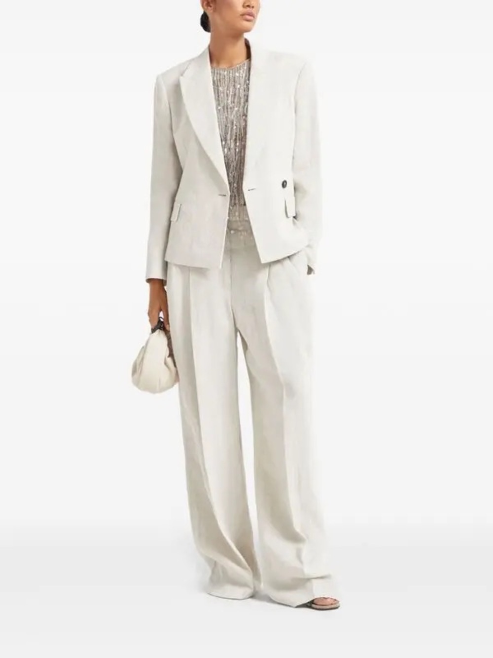 Brunello Cucinelli Double-Breasted Metallic Linen-Blend Blazer - Picture 6 of 17